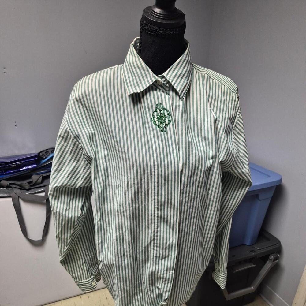 Green and white striped button
